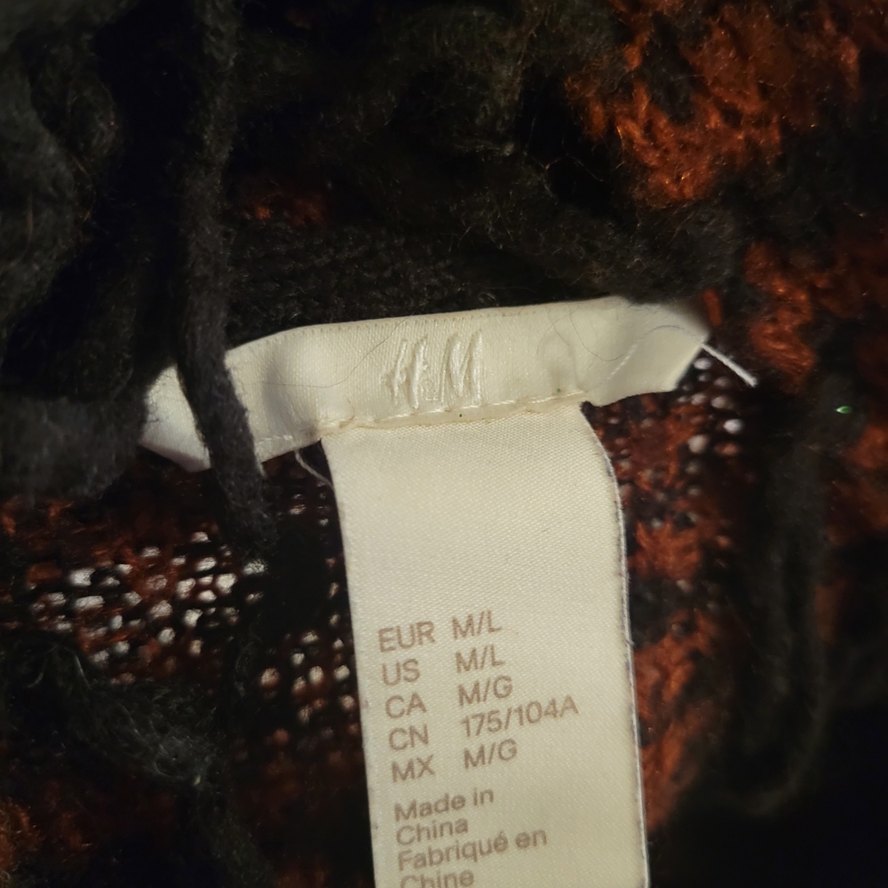 H&M Black and Orange Patterned Winter Sweater Cardigan - Picture 4 of 6